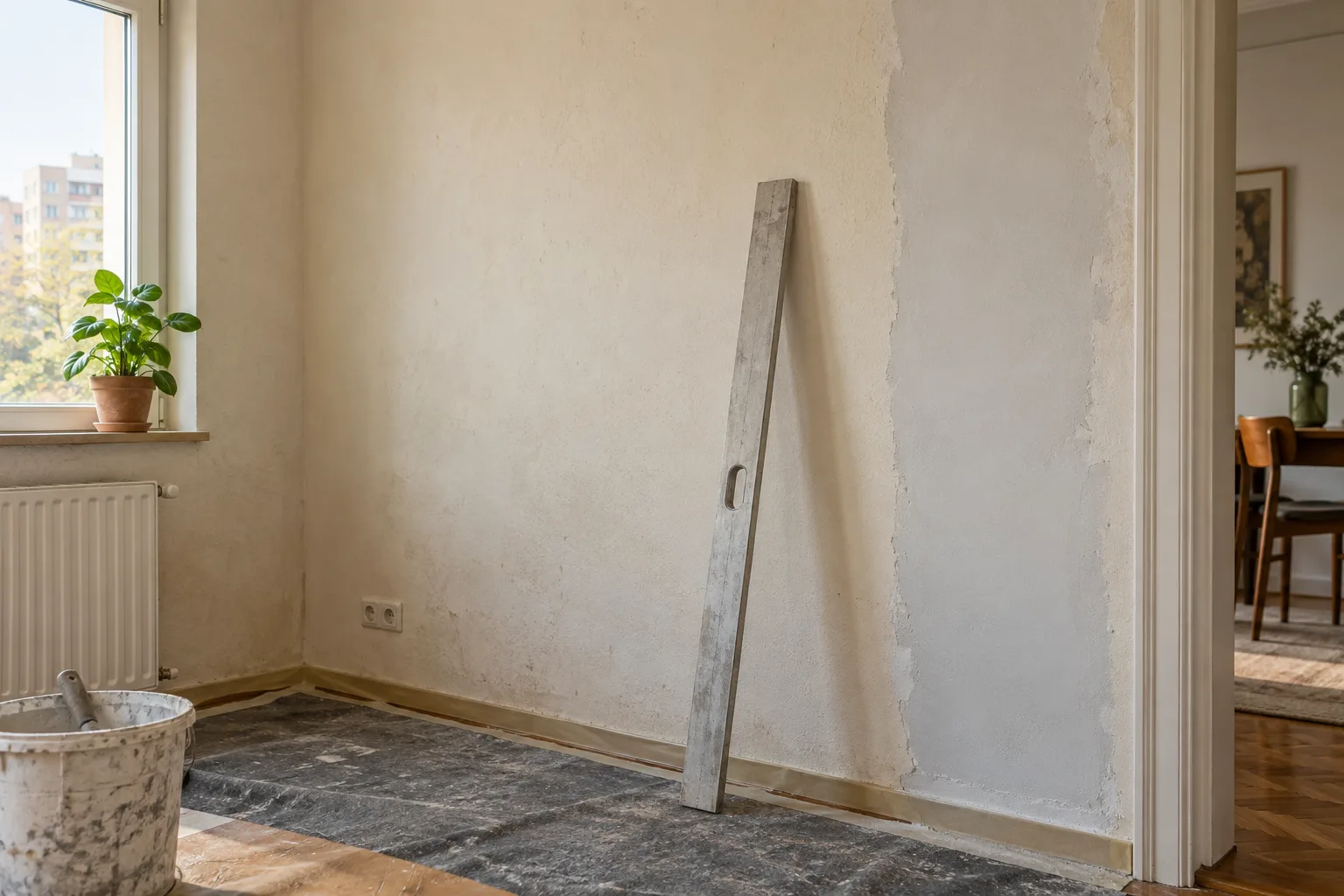 Cum compari două oferte de zugrăveli care par foarte diferite 2 Evaluarea unui perete cu reparații locale și verificarea planeității