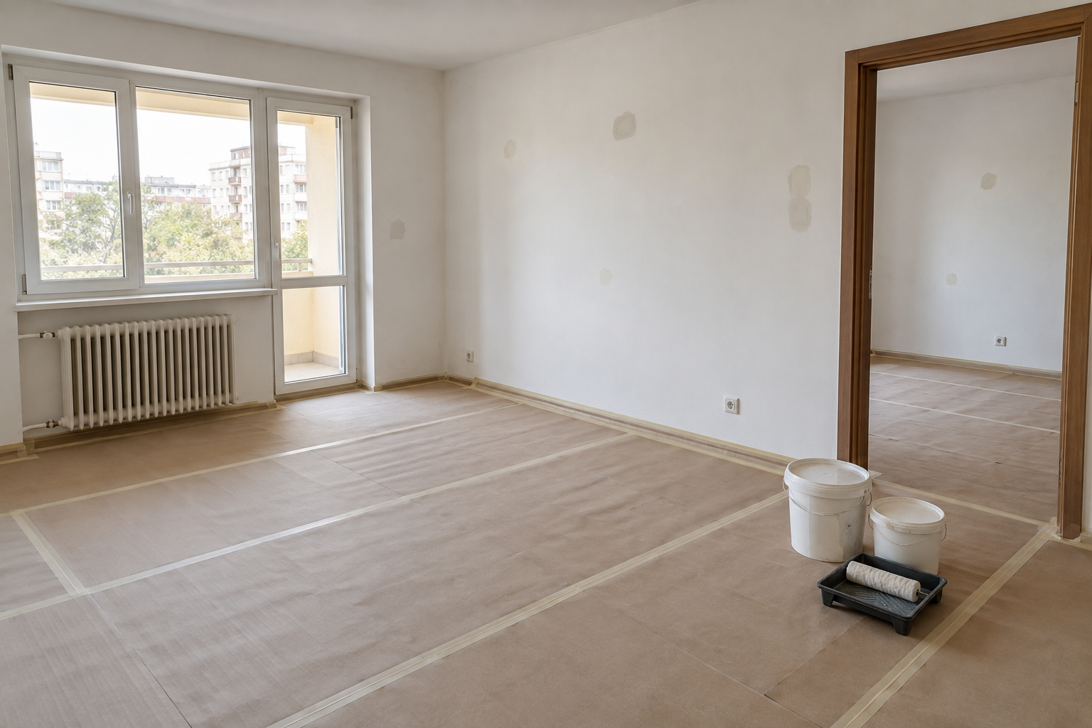 Cât costă zugrăvirea unui apartament cu două camere în București și Ilfov? 3 Apartament liber pregătit pentru zugrăvirea unui apartament cu două camere