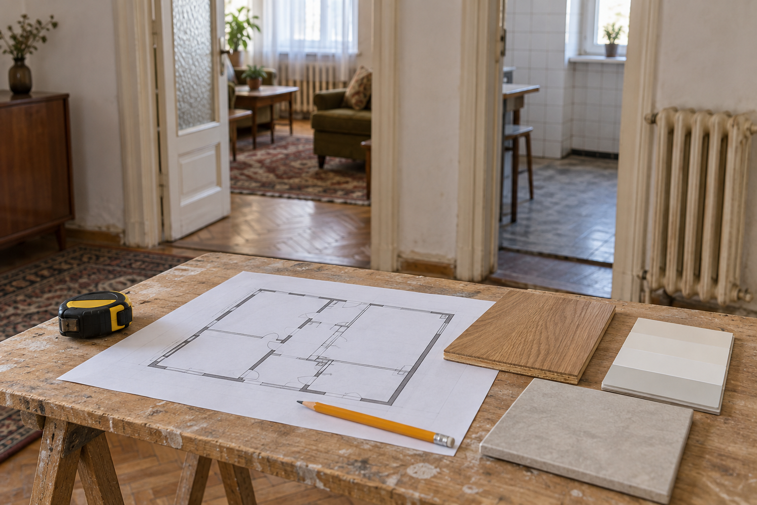 Renovarea unui apartament vechi: ordinea lucrărilor, de la evaluare la finisaje 3 Renovarea unui apartament vechi: plan și mostre de materiale