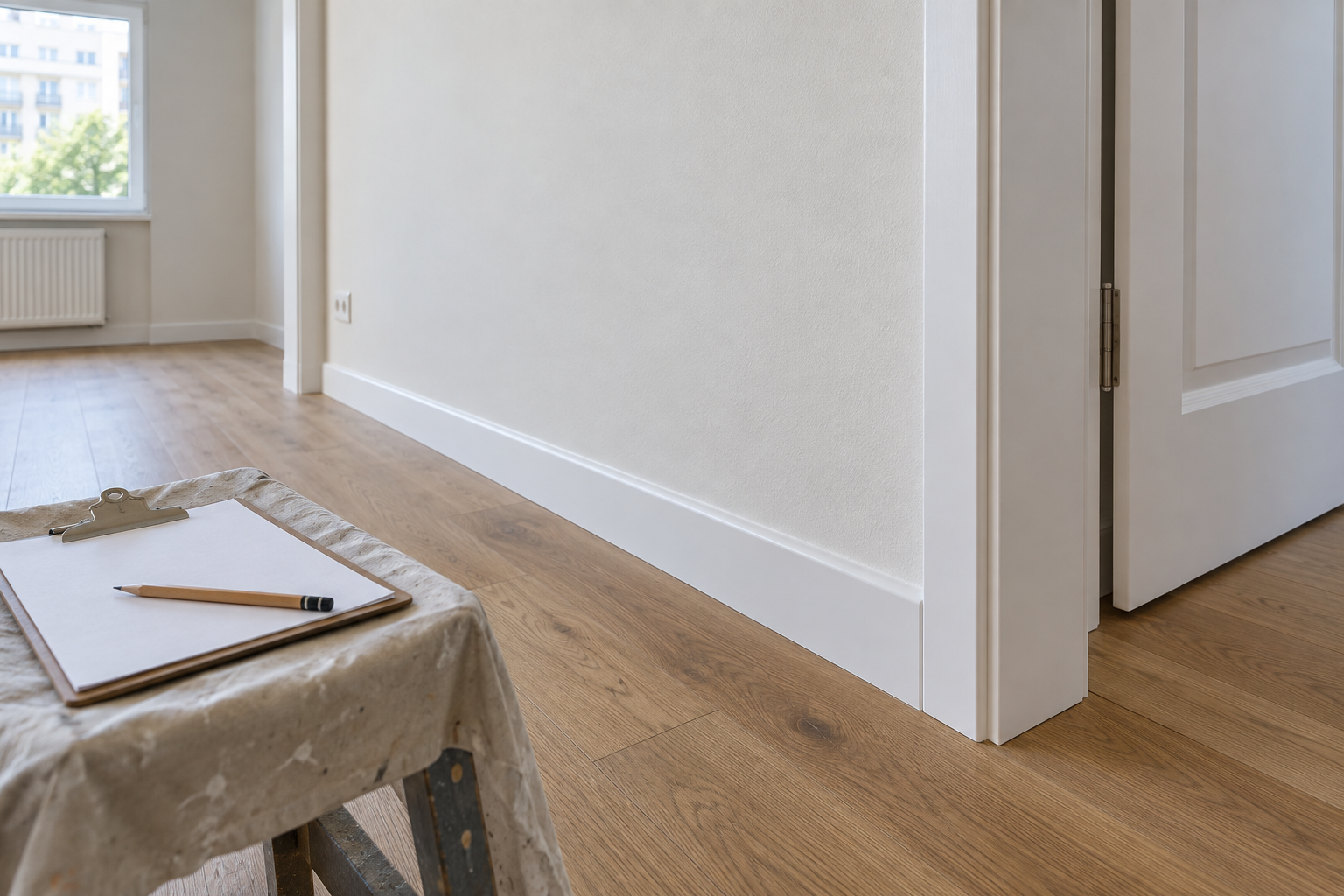 Renovarea unui apartament vechi: ordinea lucrărilor, de la evaluare la finisaje 4 Detalii de perete, plintă și ușă pentru verificarea finisajelor